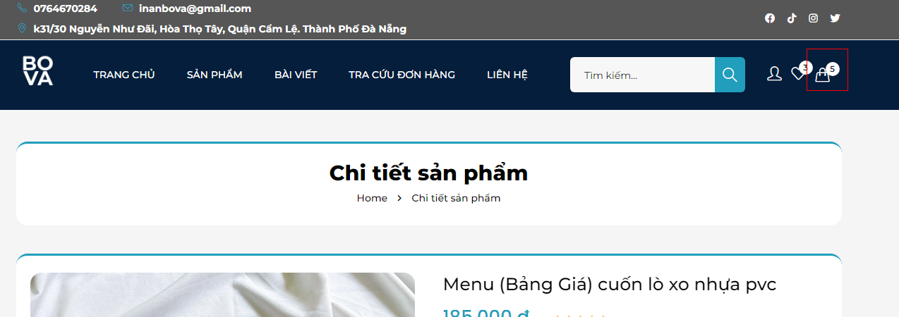 Hướng dẫn đặt hàng trên website in ấn bova - cách vào trang giỏ hàng